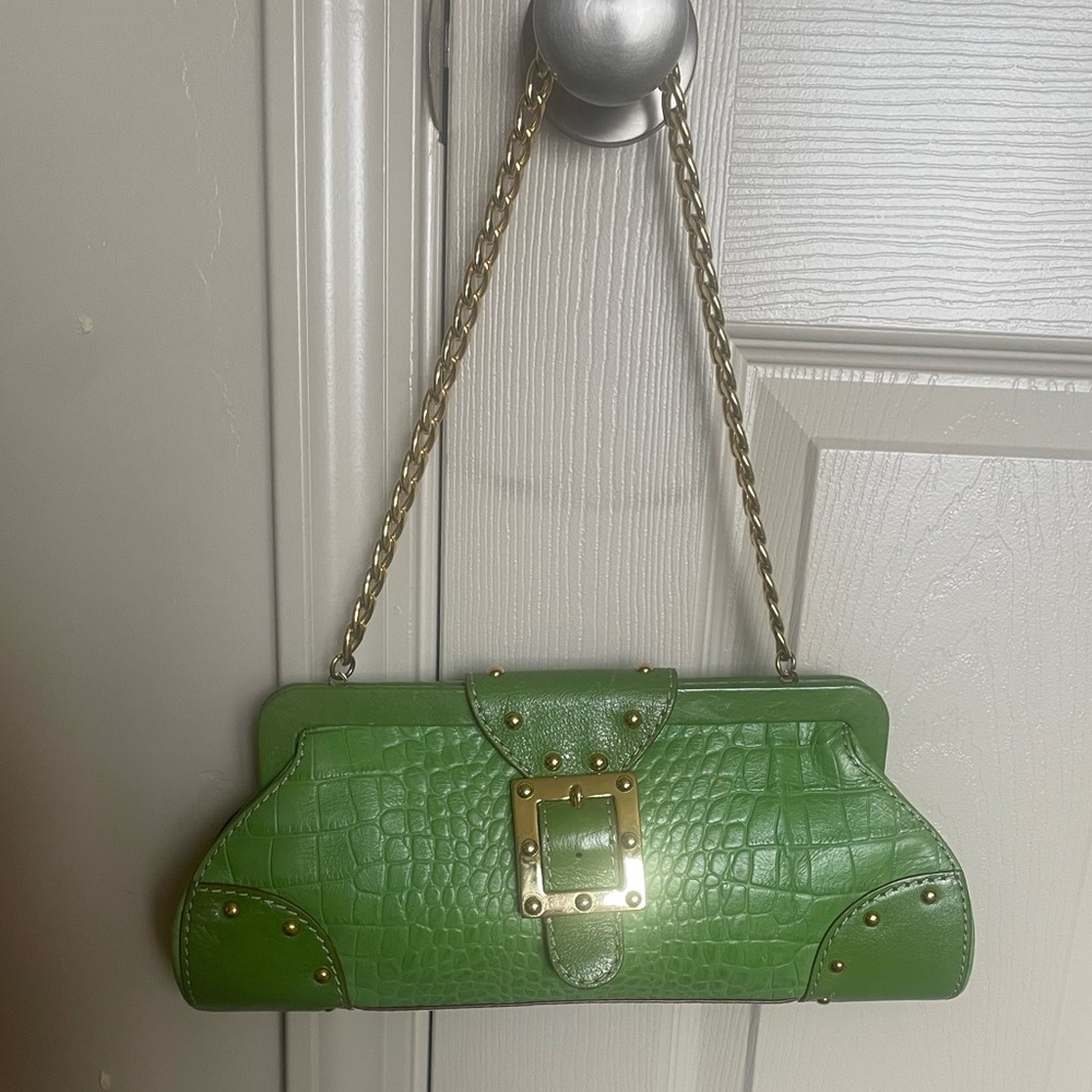 Michael Kors Green Crocodile Print Shoulder Handbag